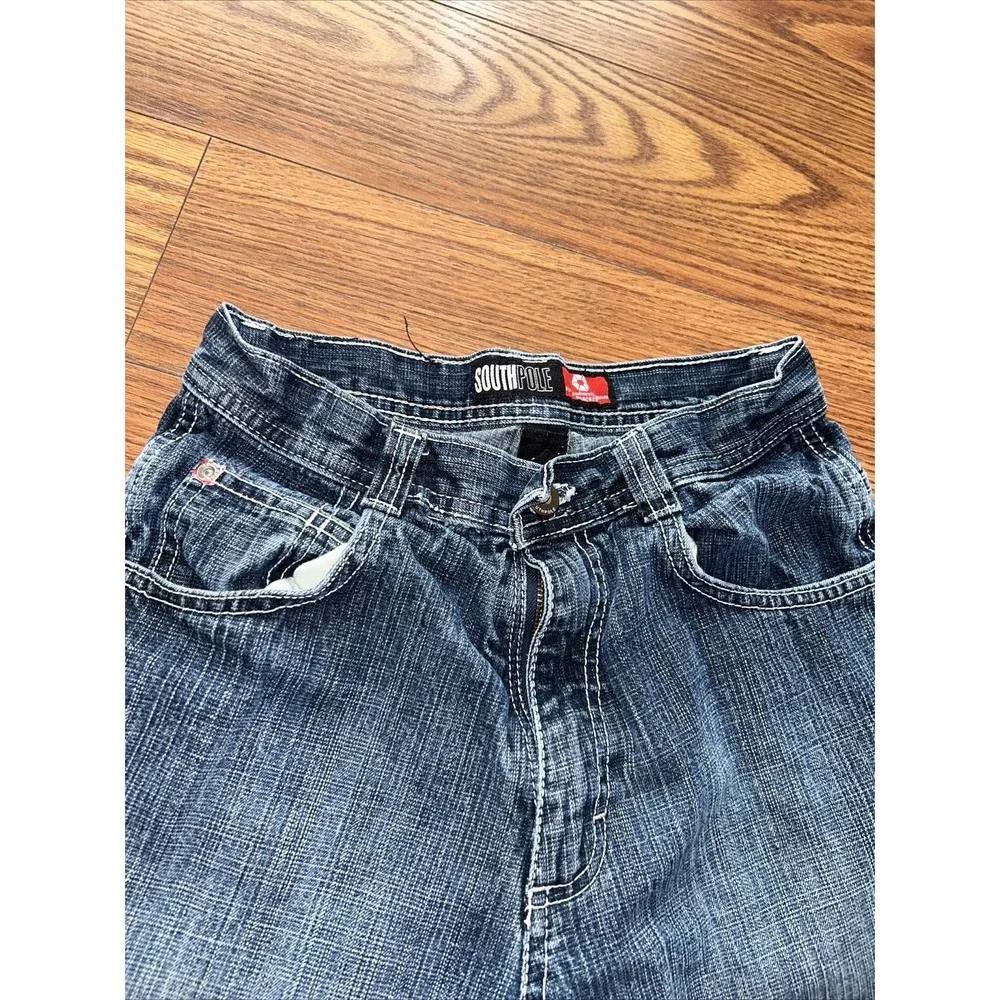 vtg SOUTHPOLE 90's Boys Shorts Size 10 Blue Denim RN82628 faded flat front relax - Picture 2 of 7